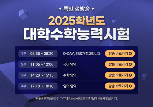 EBS 2025학년도 대학수학능력시험(수능) 특별 생방송 스케줄 [EBS 제공. 재판매 및 DB 금지]