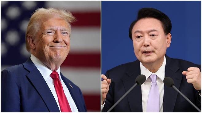 도널드 트럼프 미국 대통령 당선인(왼쪽)과 윤석열 대통령. /AP 연합뉴스