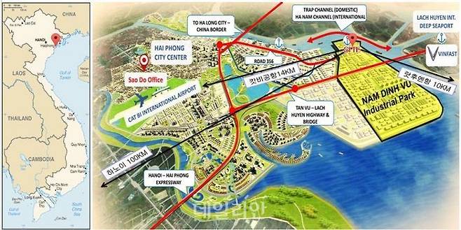 해양사순부가 베트남 남딘부 항만 인근에 조성하는 콜드체인 복합물류센터 위치도. ⓒ해양수산부