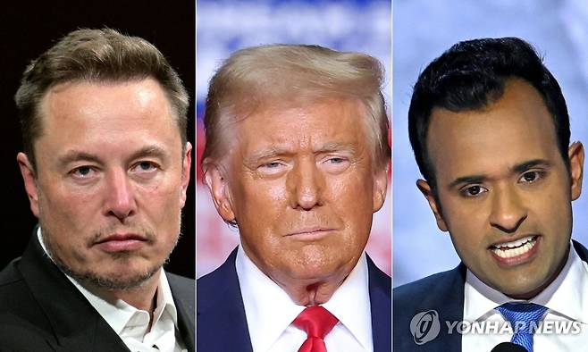 트럼프 행정부가 출범하면 정부효율을 주도하게 될 일론 머스크와 비벡 라마스와미 [AFP 연합뉴스. 재판매 및 DB 금지]