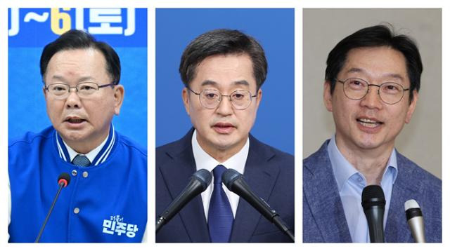 왼쪽부터 김부겸 전 국무총리, 김동연 경기지사, 김경수 전 경남지사. 고영권 기자·연합뉴스·뉴스1