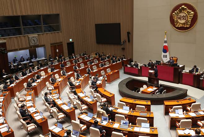 11일 국회에서 예산결산특별위원회 전체회의가 열리고 있다. [연합]