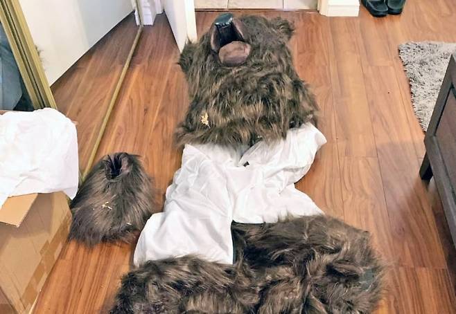 보험 사기극에 이용된 곰인형 복장. [캘리포니아주 보험단]