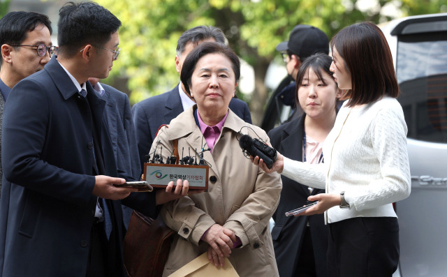 김건희 여사 공천 개입 의혹과 미래한국연구소의 불법 여론조사 의혹 등 사건의 핵심 인물인 국민의힘 김영선 전 의원이 14일 경남 창원시 성산구 창원지방법원(창원지법)에 구속 전 피의자 심문(영장실질심사)을 받기 위해 출석하고 있다. 창원=연합뉴스