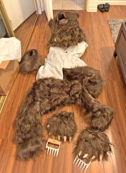 지난 1월 미국 캘리포니아주에서 발생한 가짜곰 보험 사기극과 관련해 용의자 자택에서 발견된 인형탈과 미트클로. 사진=캘리포니아주 보험부