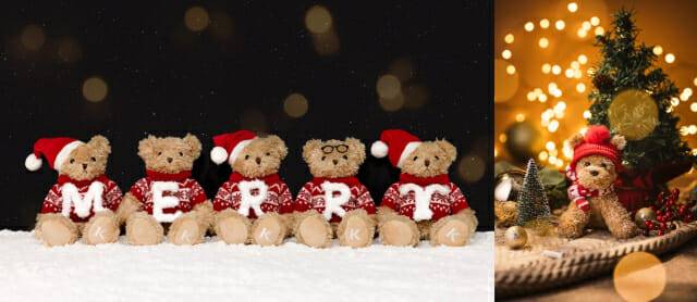 이랜드파크 켄싱턴호텔앤리조트 크리스마스 한정 메리베어(왼쪽)와 그랜드 하얏트 서울 마스코트 인형 '하이' 크리스마스 에디션. (제공=각 사)