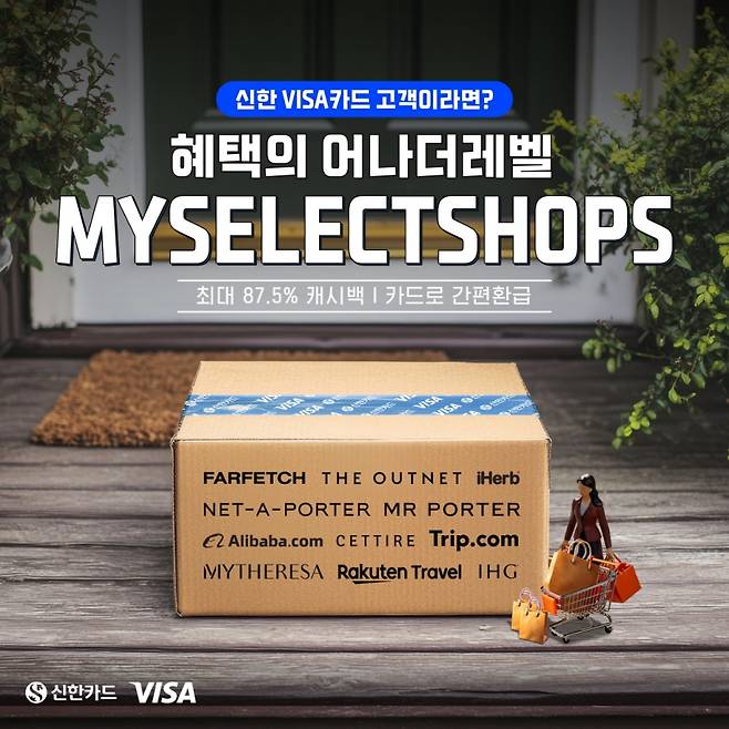 신한카드가 비자(Visa)와 함께 해외직구 가맹점 이용 시 캐시백 혜택을 제공하는 플랫폼 '마이셀렉트샵'(MySelectShops)을 론칭했다고 21일 밝혔다./사진제공=신한카드