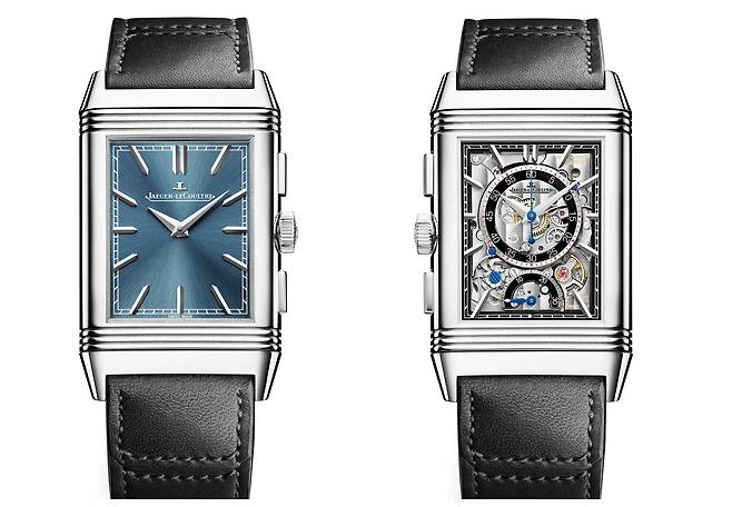 리베르소 트리뷰트 크로노그래프 스틸. 케이스를 뒤집으면 또 다른 다이얼이 나타난다. 반전의 미학을 느낄 수 있는 제품이다. [사진 예거 르쿨트르]