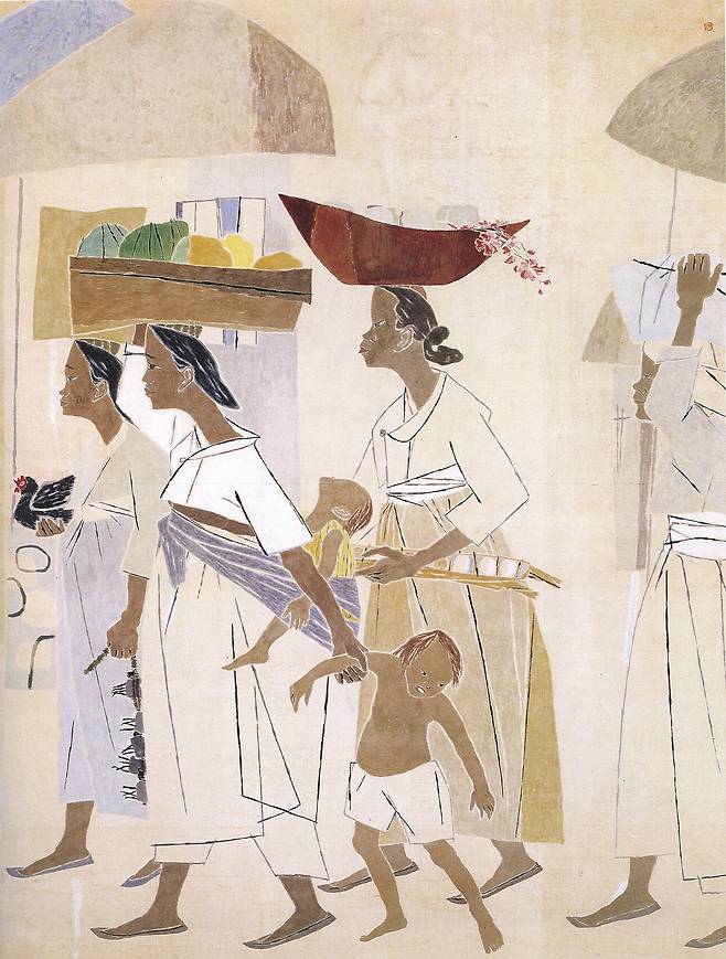 박래현 작가의 1956년 작품 <이른 아침>. 구성미의 정수를 보여준다. ⓒ운보문화재단 제공