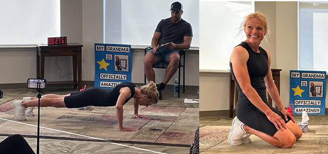 캐나다에 사는 59세의 도나진 와일드는 한 시간 동안 팔굽혀펴기를 가장 많이 한 여성으로 지난주 세계 기록을 경신했다. [사진='기네스세계기록' 홈페이지]