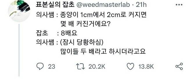 IMG_7015.jpeg 종양이 1cm에서 2cm로 커지면 몇 배게요?