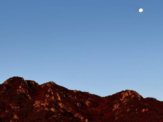 충남 홍성 용봉산(381m)은 기암괴석이 즐비하지만, 힘들이지 않고 3시간이면 볼 것 다 보고 누릴 것 다 누릴 수 있는 산이다. 춘하추동 가릴 것 없이 이 고장 사람들을 표현하는 말처럼 '은근히' 많이 찾는 산이다. 용봉산 주능선에는 막 뜬 해가 빛을 비추고, 능선 위에는 달이 저물어가는 장관이 펼쳐졌다. 김홍준 기자