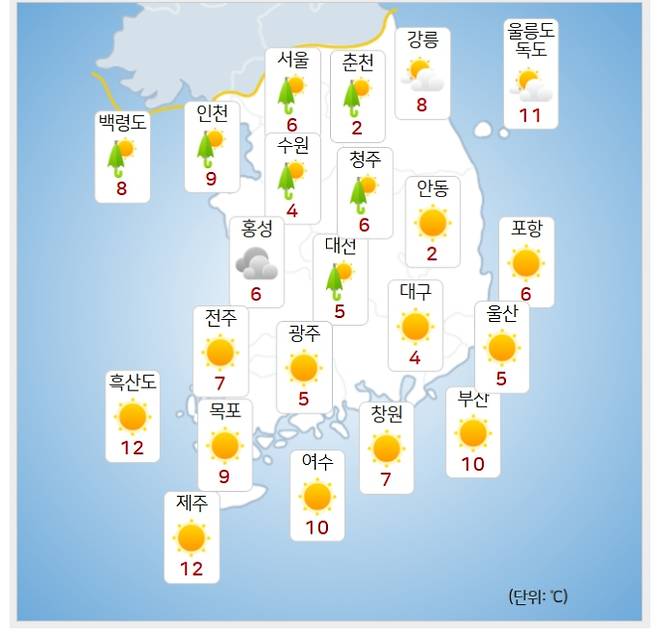 ⓒ기상청: 오늘(2일) 오전 날씨