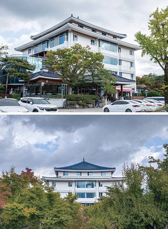 지금의 척산온천은 1985년 새로 지었다. 맨발산책로에서 바라본 척산온천