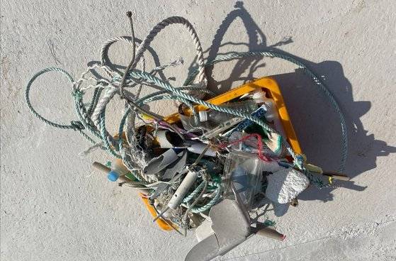 루이스 크루거 기자가 최근 부산 앞바다에서 건져 올린 플라스틱 쓰레기들. 사진 루이스 크루거