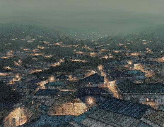 정영주, '산동네 220'. 91x116.8cm 캔버스 위에 종이. 아크릴릭 2024. [사진 Almine Rech]