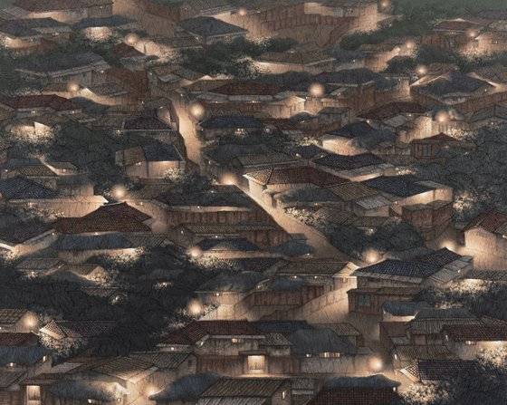 정영주, '집으로 917', 181.8x227.3cm, 캔버스 위에 종이, 아크릴릭, 2024. [사진 Almine Rech]