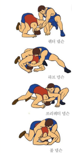 레슬링 붙잡기 기술인 넬슨 여러 동작. [네이버 체육대사전 캡처]