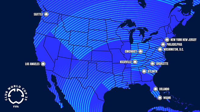 2025 FIFA 클럽 월드컵 개최 경기장 지역. 사진=FIFA