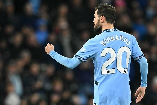 전반 8분 맨시티 베르나르두 실바가 선제골을 터트렸다. <저작권자(c) 연합뉴스, 무단 전재-재배포, AI 학습 및 활용 금지>