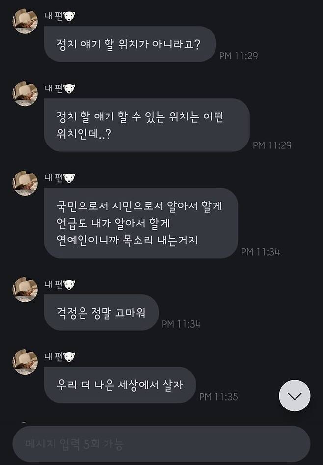 이채연이 탄핵 정국 속 소신 발언했다. 온라인 커뮤니티 캡처