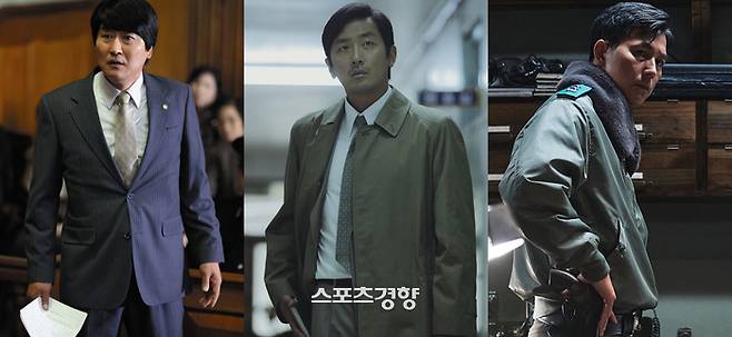 각각 ‘변호인’·‘1987’·‘서울의 봄’에 출연한 배우 송강호(왼쪽부터), 하정우, 정우성. 경향신문 자료사진