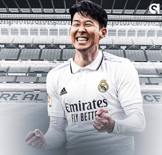손흥민이 레알 마드리드 유니폼을 입은 가상의 모습. /사진=SNS 갈무리