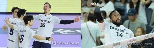 대한항공의 외국인선수 막심(왼쪽)과 요스바니 [연합뉴스 자료 사진]