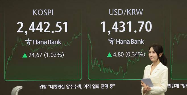 △11일 오후 서울 중구 하나은행 딜링룸 현황판에 코스피 지수 등이 표시되고 있다.(사진=연합뉴스)