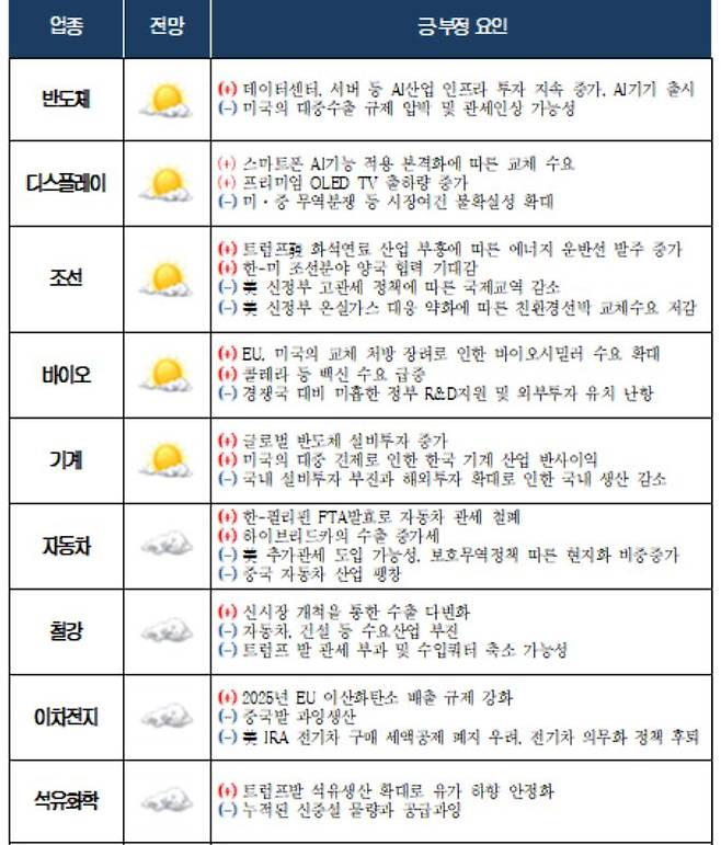 대한상의·업종별협회가 꼽은 2025년 주요산업의 긍·부정 요인. ⓒ대한상공회의소