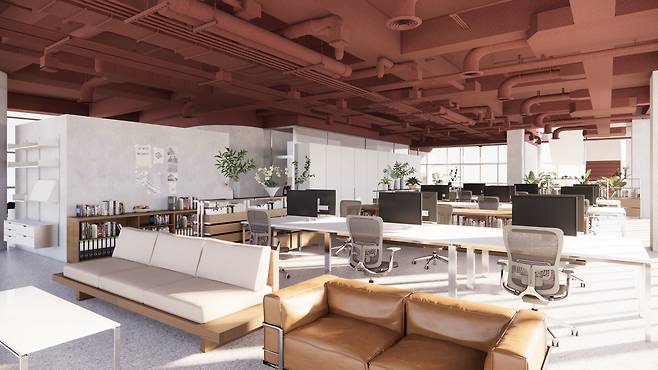 스위스 출신 건축가 팜 위드메르 팀이 최춘웅 서울대 공대 건축학과 교수와 함께 ‘초이 위드 메르 아키텍츠’(Choi Widmer Architects)라는 건축사무소 이름으로 진행 중인 마곡동 사무실 이미지. / 초이 위드 메르 아키텍츠 제공