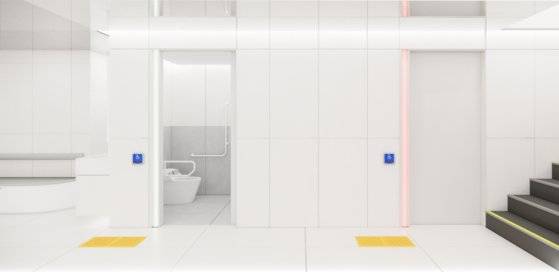 사용 중일 때 빛으로 인지할 수 있게 만든 1층 다목적 화장실의 모습. 사진 서울디자인재단