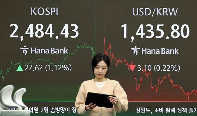 18일 오후 서울 중구 하나은행 딜링룸의 모습.(사진=연합뉴스)