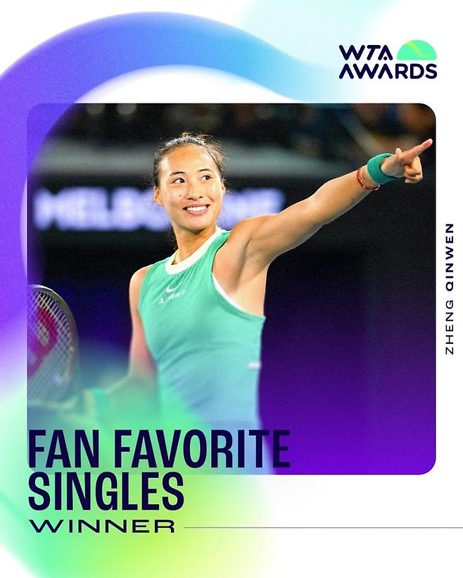 2024 팬이 가자 좋아하는 단식 선수로 꼽힌 정친원. WTA홈페이지