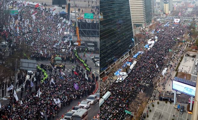 윤석열 대통령의 탄핵 찬반 시위가 나란히 열려 긴장감이 고조됐다. /사진=뉴스1