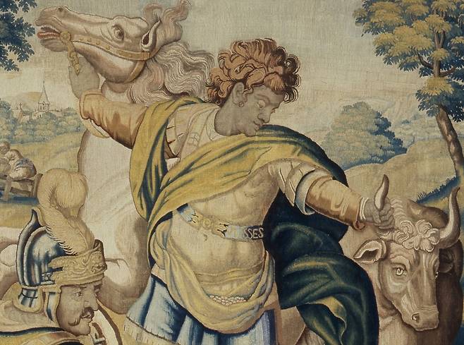 작자미상, 광기를 연기하는 오디세우스(일부 확대), 17세기경, 249.5x198.5cm, 프투이 오르모즈 박물관