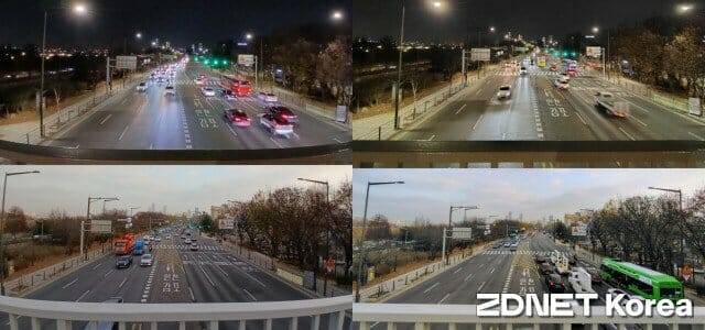 갤럭시A16 (왼쪽)과 엣지50 퓨전 주간(아래)과 야간 0.5배 줌 비교 사진 (사진=지디넷코리아)