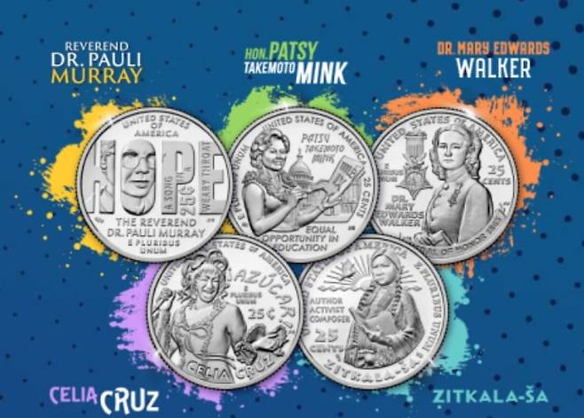 미 연방 조폐국의 아메리카 위민 쿼터스 프로그램에 따라 25센트에 얼굴이 새겨지는 여성 인물들./미 연방 조폐국(US Mint)