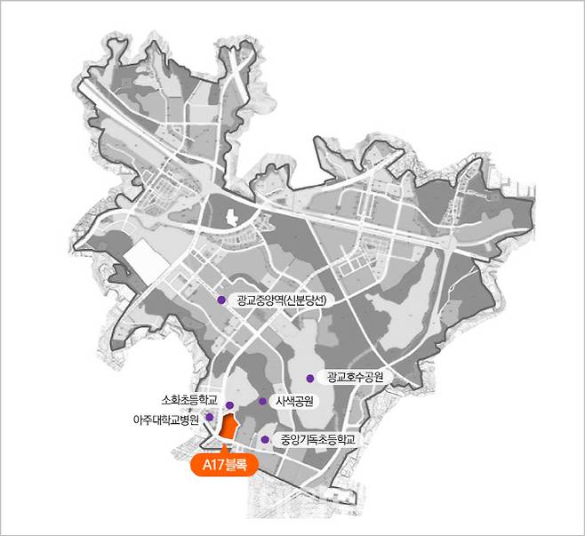 광교 A17블록 위치도.(자료=경기주택도시공사)