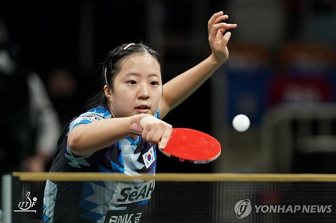 혼성단체 월드컵에 출전한 신유빈 [ITTF 홈피 제공. 재판매 및 DB 금지]