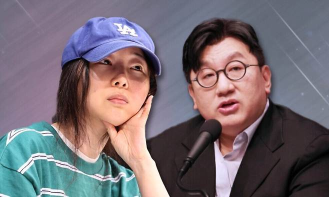 민희진 전 어도어 대표(왼쪽)와 방시혁 하이브 의장. 어도어, 하이브 제공