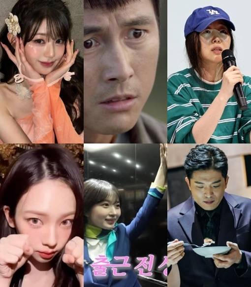 왼쪽 위부터 시계 방향으로 아이브 장원영, 배우 정우성, 민희진 전 어도어 대표, 안성재 셰프, 엔믹스 해원, 에스파 카리나.