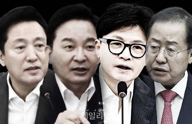 오세훈 서울특별시장, 원희룡 전 국토교통부 장관, 한동훈 국민의힘 전 대표, 홍준표 대구광역시장(사진 왼쪽부터 가나다순). ⓒ데일리안 홍금표 기자