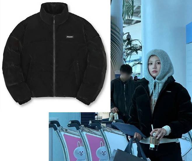 배우 고윤정(오른쪽)이 앰배서더로 있는 디스커버리의 ‘헤이니 글로우 다운’을 입은 모습. (사진= 디스커버리·고윤정 SNS)