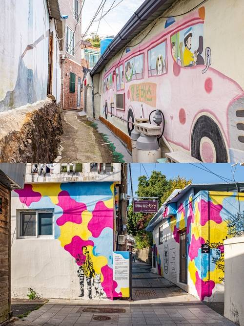 (위)행복 버스 벽화 (아래)벽화를 보며 걷는 재미가 쏠쏠한 창동