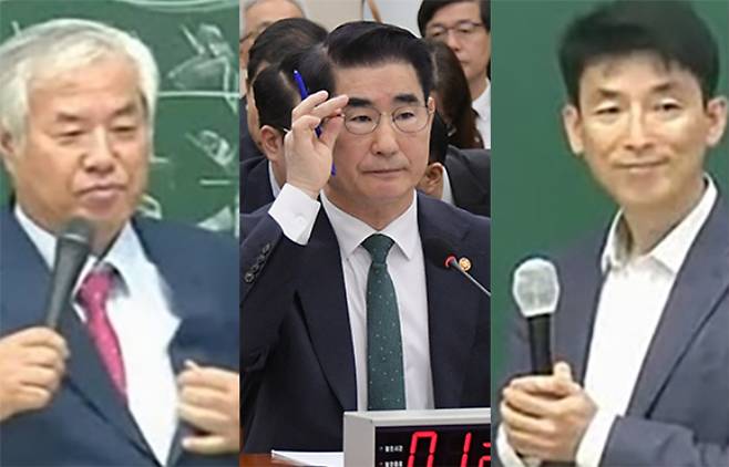 왼쪽부터 전광훈 목사, 김용현 전 국방부 장관, 이하상 변호사. SNS캡처·윤창원 기자