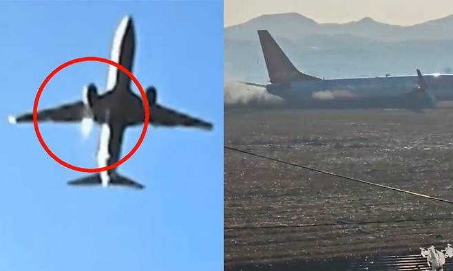 온라인상에 공유된 무안공항 제주항공 여객기 사고 직전 영상들. JTBC 보도화면 갈무리