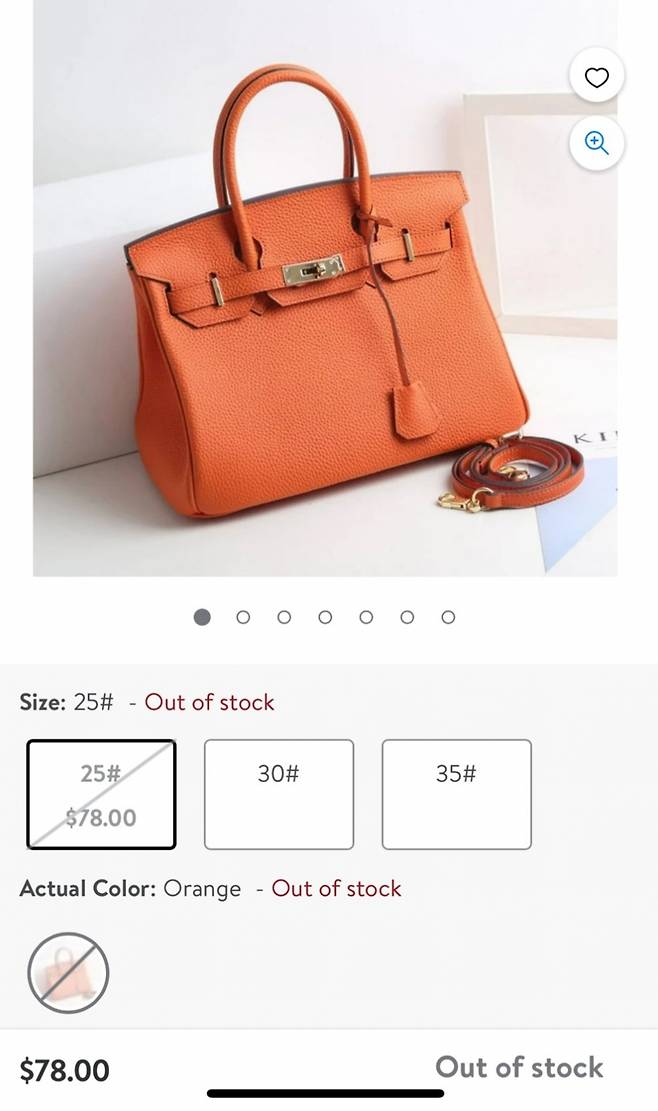 월마트에서 판매하는 버킨백 모조품/사진=X