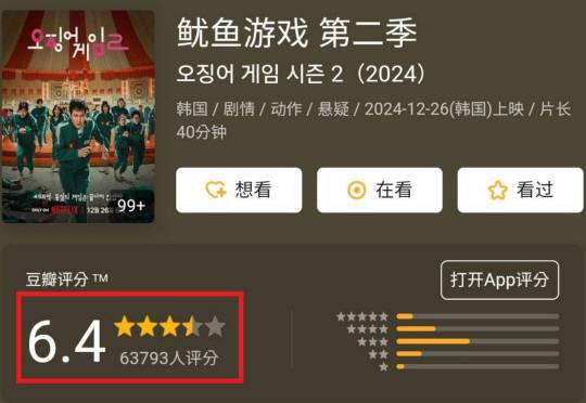 중국 리뷰 사이트 더우반에 올라온 ‘오징어 게임2’ 모습. 서경덕 교수 SNS