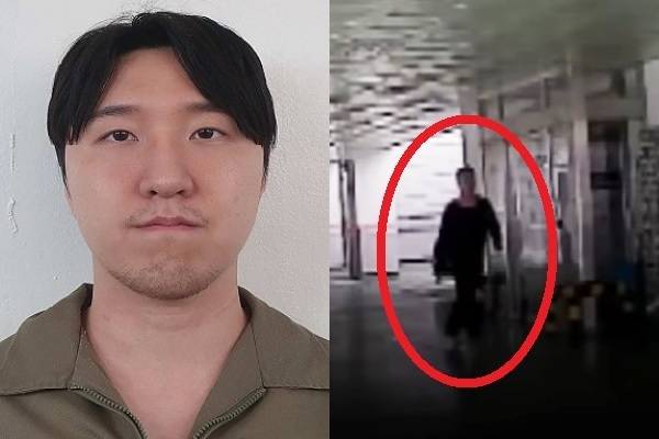 김레아의 머그샷. 오른쪽은 지난 3월25일 경기 화성시 봉담읍 와우리 소재 한 오피스텔에서 김씨가 범행 후 맨발로 걸어나오는 모습. 수원지검 제공‧JTBC 보도화면 갈무리
